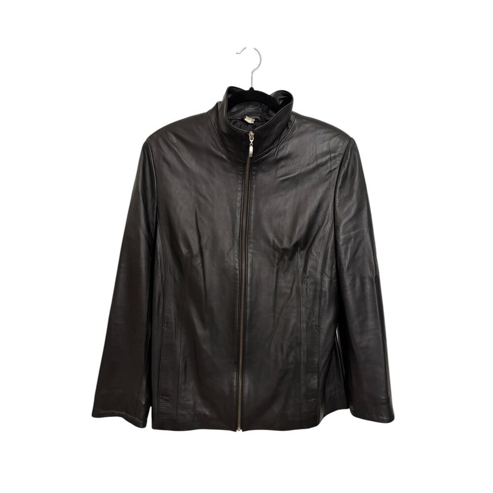 Populer Milano Jacket Womens Large Full Zip Italian Leather Black Long Sleeve